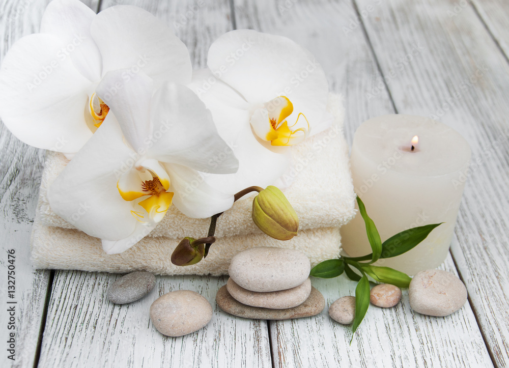 Spa products and white orchids Spa products and white orchids