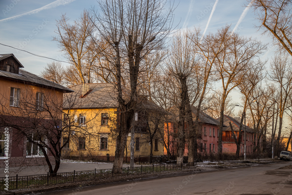 Old Soviet houses built by German prisoners after World War II in the late 40's 