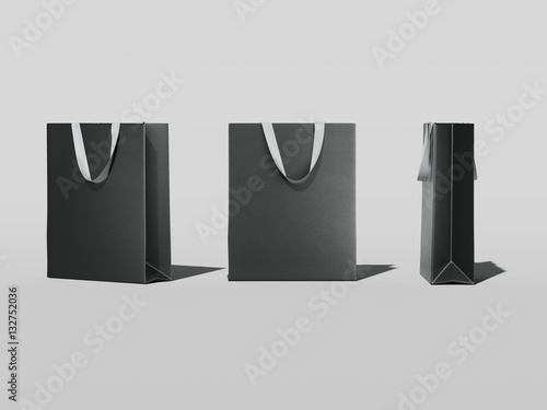 Three black shopping bags. 3d rendering