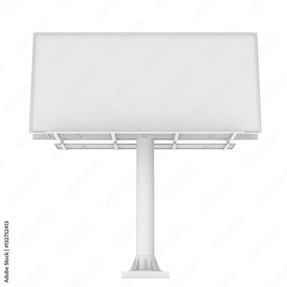 Fototapeta premium Rendering of one large white blank steel roadside billboard with no ads