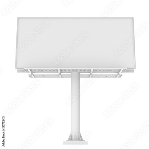 Rendering of one large white blank steel roadside billboard with no ads