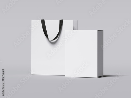 White box and luxury shopping bag. 3d rendering