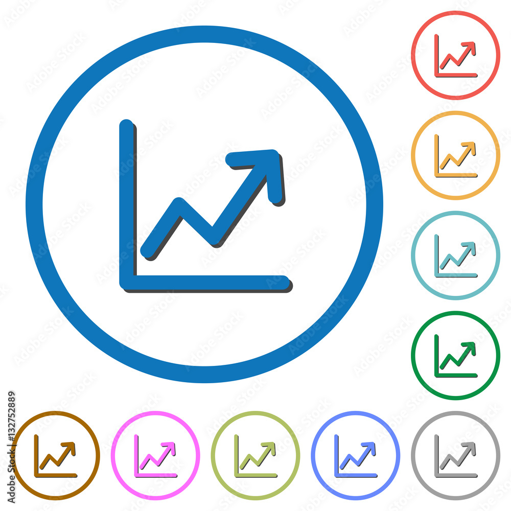 Line graph icons with shadows and outlines Line graph icons with shadows and outlines
