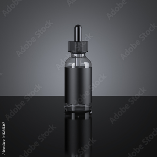 Black glass bottle with label. 3d rendering