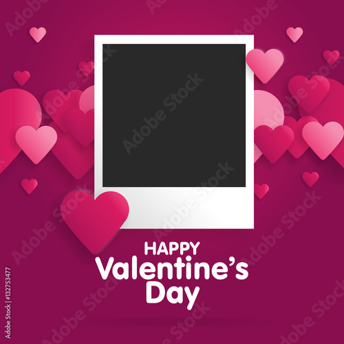 Postcard Happy Valentines Day with a blank template for photo. Vector illustration