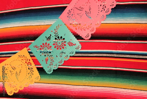 Mexican cinco de mayo poncho serape background fiesta Mexico day of the dead decoration bunting papel de picado copy space pattern blanket copy spacestock, photo, photograph, picture, image, 