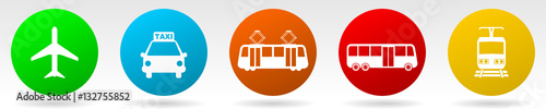 Transportation vector icons set. Plane, taxi, tram ,bus, train symbols in eps 10.