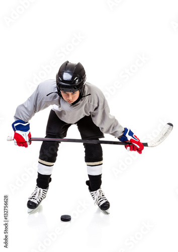 Junior Ice Hockey Player Isolated on White Background