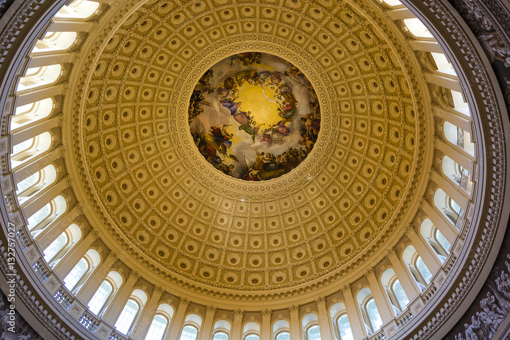 The dome inside of US Capitol in Washington DC