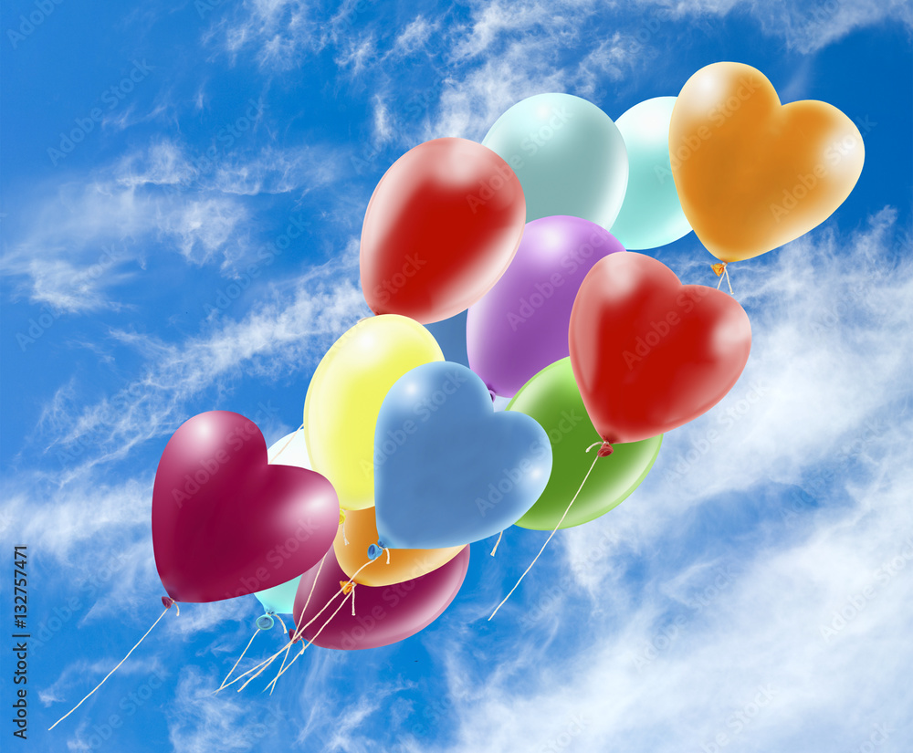 Image of beautiful colorful balloons on sky background. Image of beautiful colorful balloons on sky background.