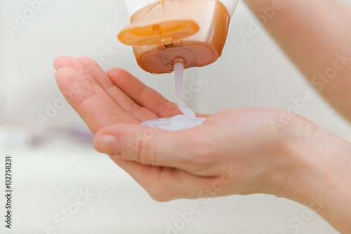 closeup of liquid soap in a hand