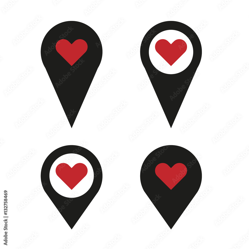 Karten Marker Pin Herz - schwarz rot Stock Vector | Adobe Stock