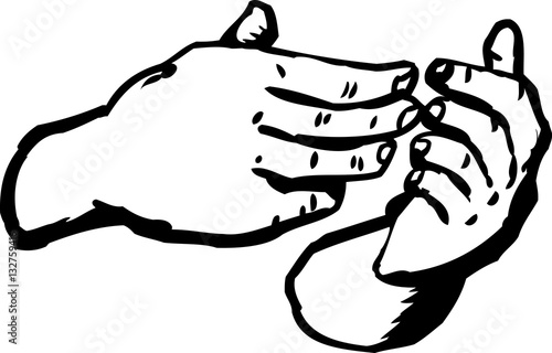 Outlined close up on hands holding nothing