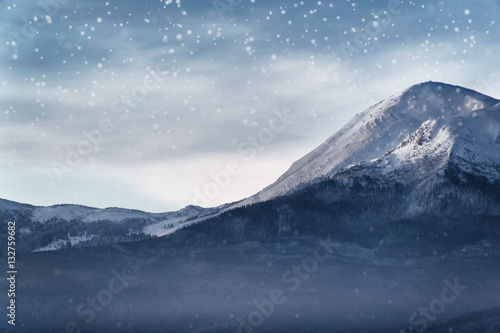 beautiful winter landscape with mountain view. natural background © ver0nicka