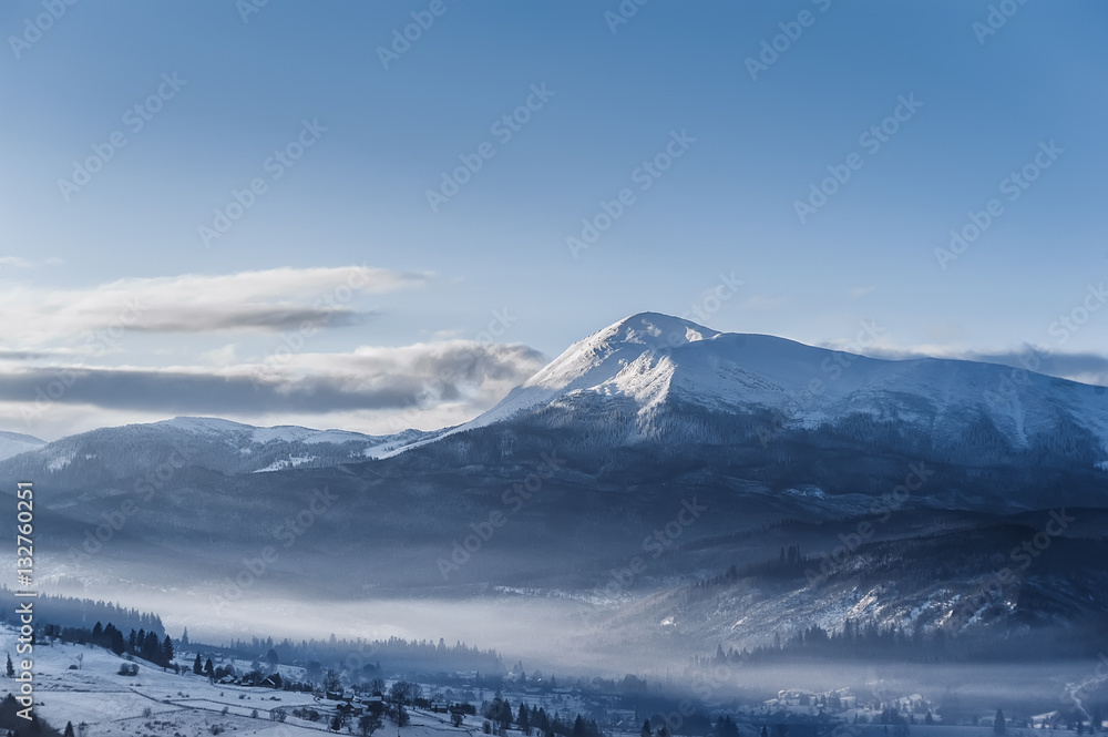 beautiful winter landscape with mountain view. natural background