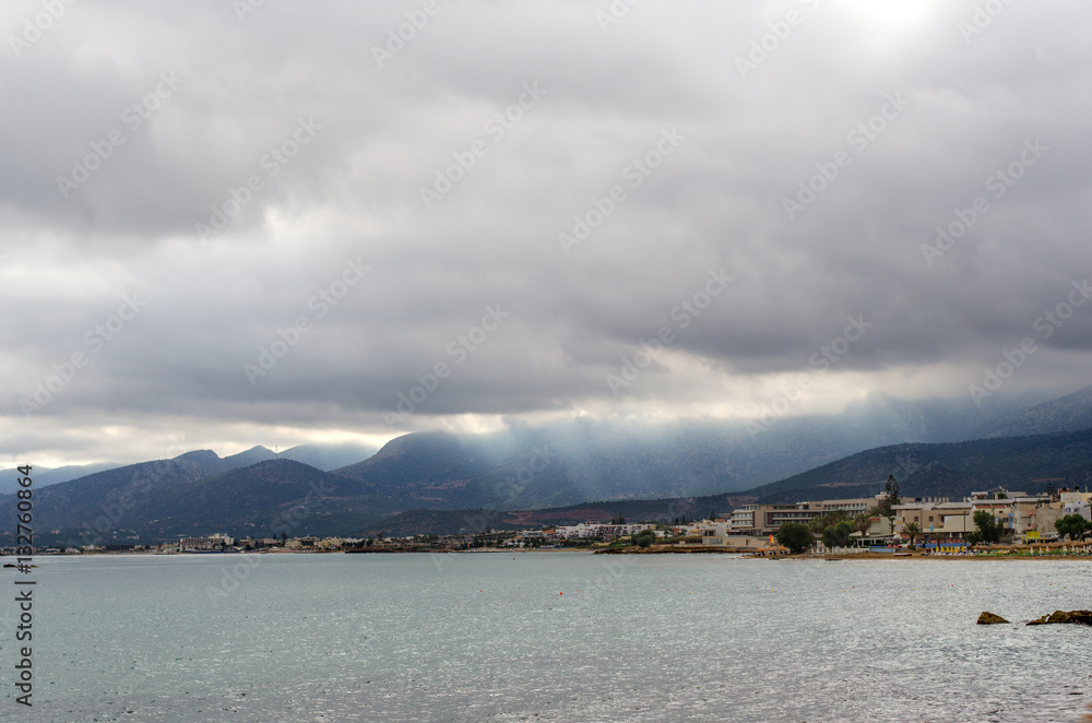 the view of Stalis bay in rainy weather