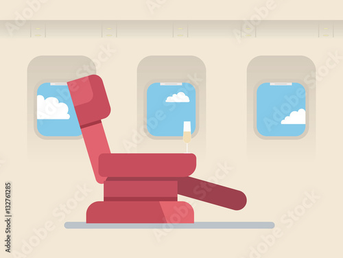 The passenger seat in airplane business class. Champagne on the site of the chair.