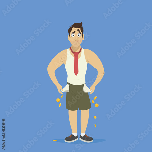 Frustrated poor businessman turns out his empty pockets. Business concept of financial crisis and bankruptcy.