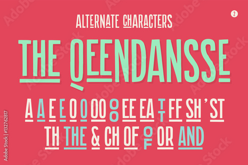 Hand-drawn condensed alphabet and font. Tall and thin uppercase letters and alternate characters. Hand-drawn sketch narrow sans serif font The Qeendansse, part Two. Vector Illustration
