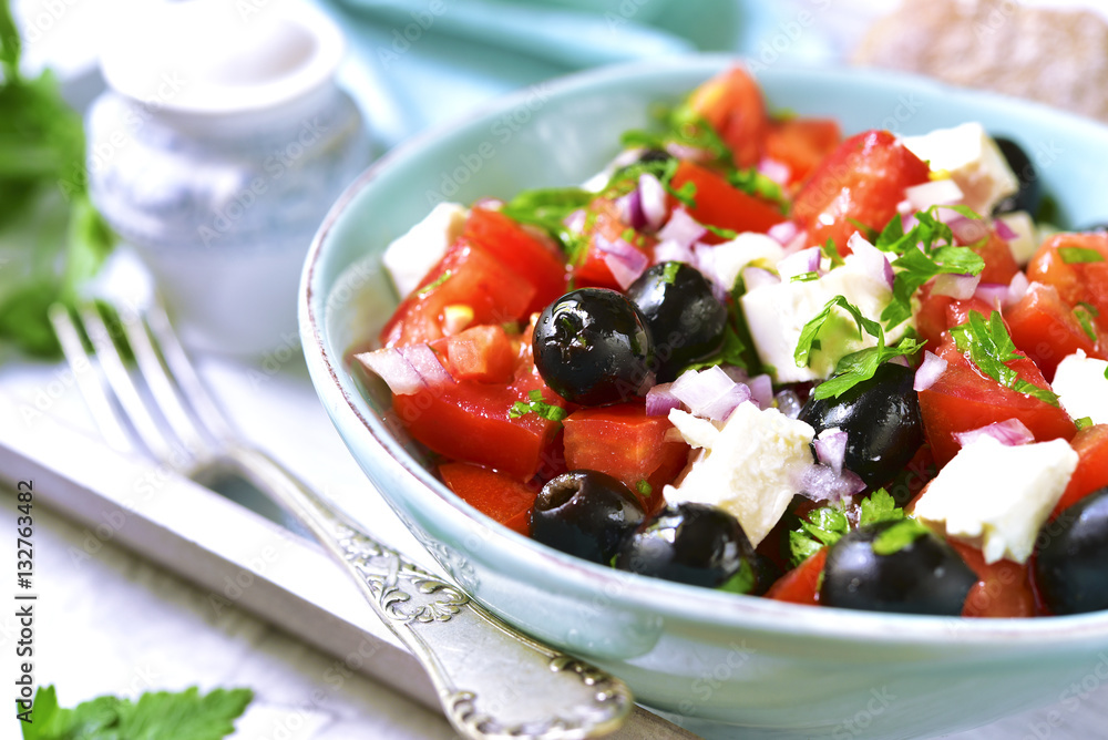Tomato salad with feta.Top view. Tomato salad with feta.Top view.