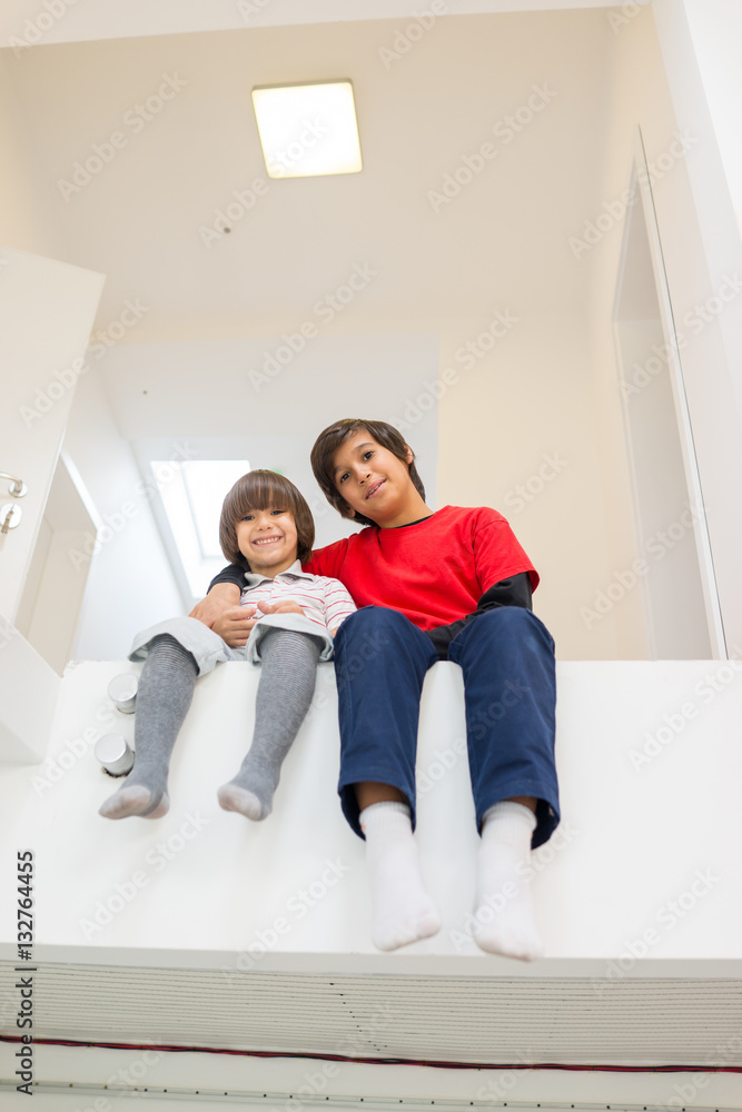 Child inside interior of modern home Child inside interior of modern home