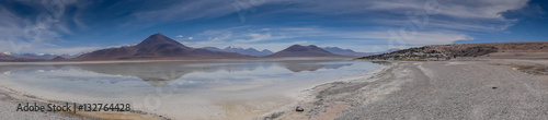 Bolivia Salar de Uyuni altiplano landscape volcano lake and desert remote offroad laguna colorada