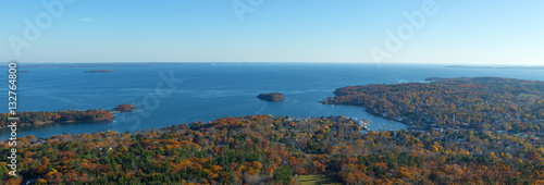 Town of Camden Maine in the late fall with Penobscot Bay and the horizon in the distance. photo