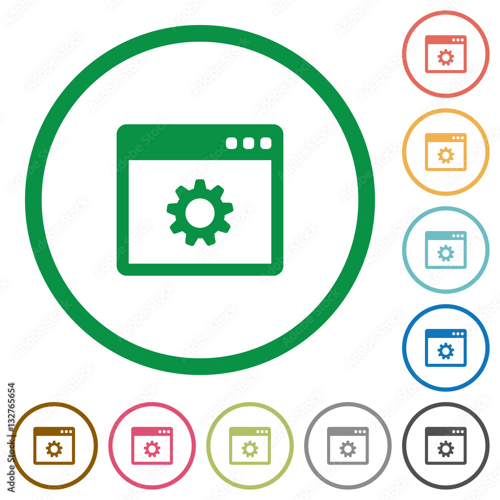 Application settings flat icons with outlines Application settings flat icons with outlines