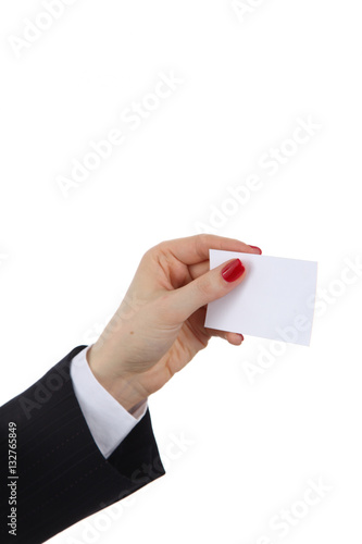 Woman hand giving business card in office