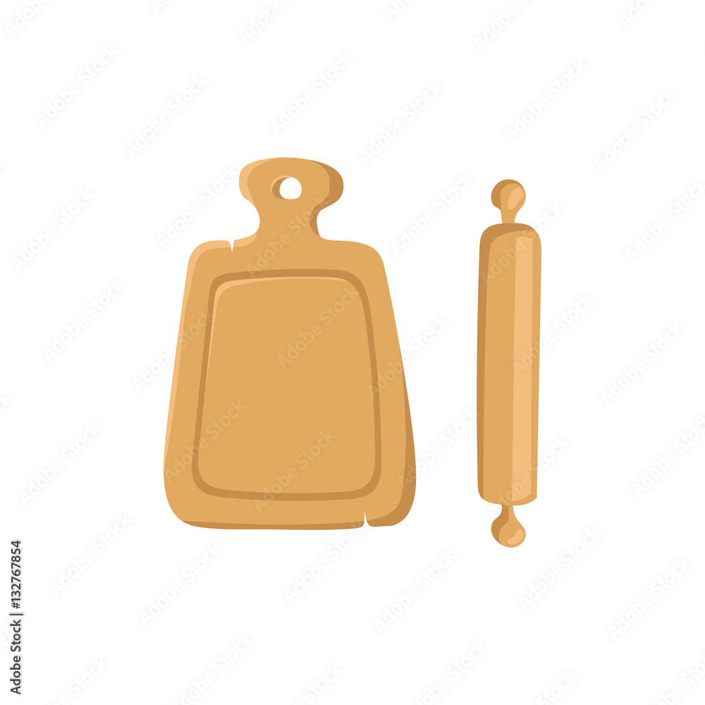 Cutting cooking board with rolling pin vector. Cutting cooking board with rolling pin vector.