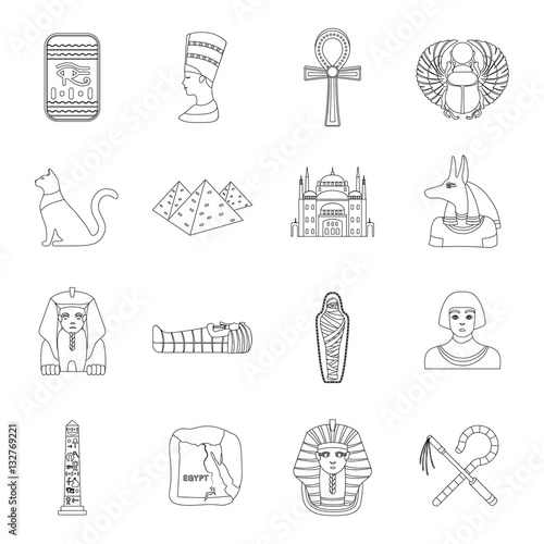 Ancient Egypt set icons in outline style. Big collection of ancient Egypt vector symbol stock illustration