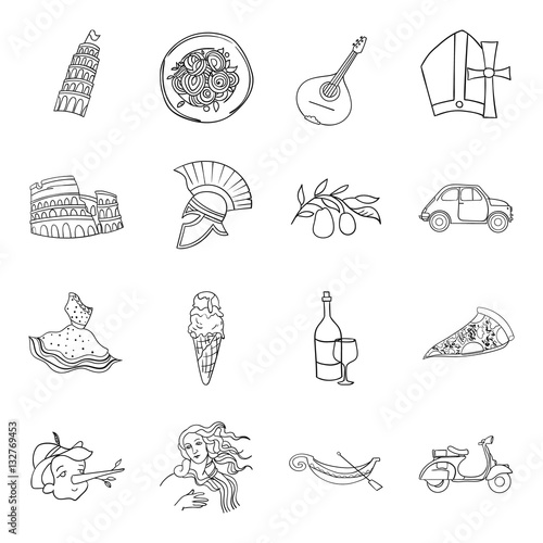 Italy country set icons in outline style. Big collection of Italy country vector symbol stock illustration