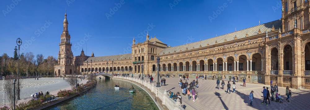 Panoramic view of Plaza de Espana, popular landmark in Seville t