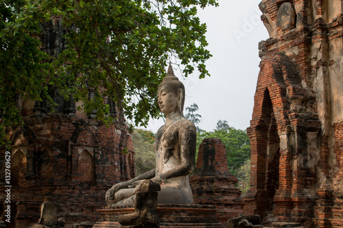 Thailand ayutthaya buddhist statue at temple ruins