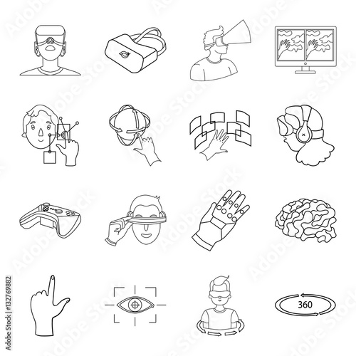 Virtual reality set icons in outline style. Big collection of virtual reality vector symbol stock illustration