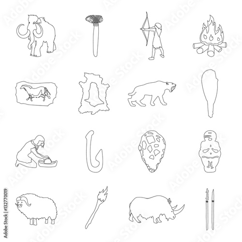 Stone age set icons in outline style. Big collection of stone age vector symbol stock illustration