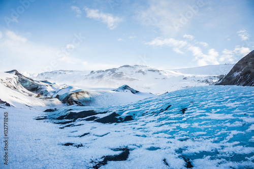 Iceland glacier myrdalsjokull landscape panorama blue ice photo