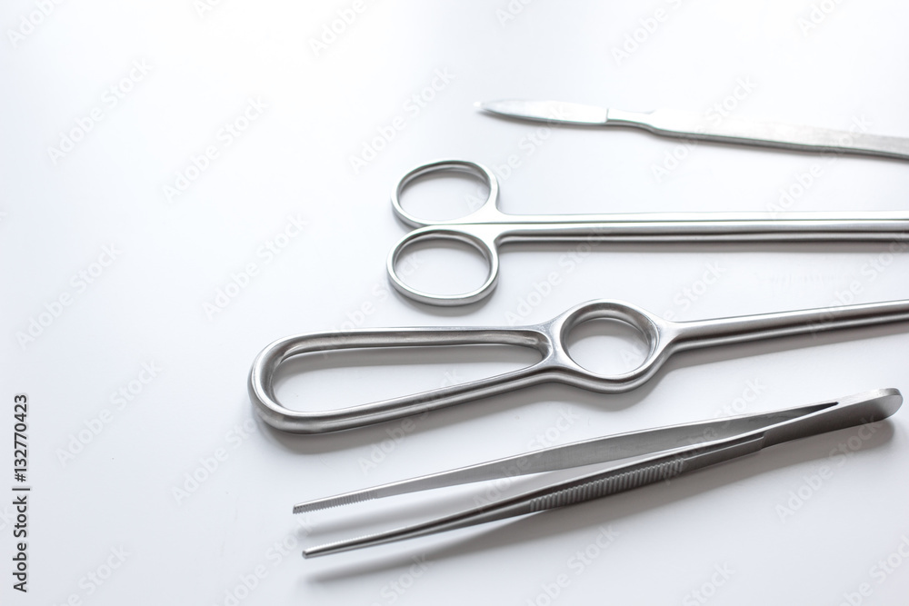 instruments for plastic surgery on white background instruments for plastic surgery on white background