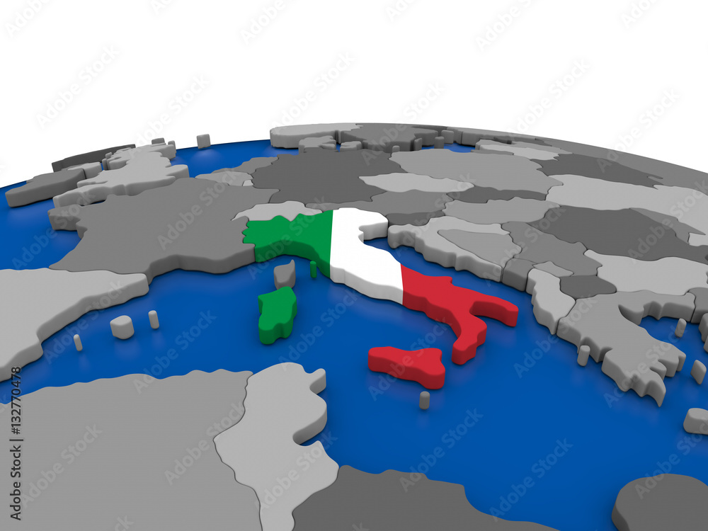 Italy on 3D globe