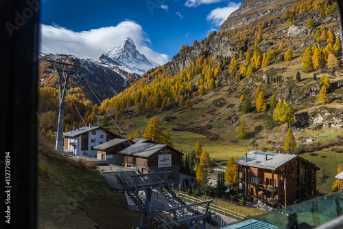 Amazing Autumn Landscape of Mount Matterhorn, Canton of Valais, Switzerland 
