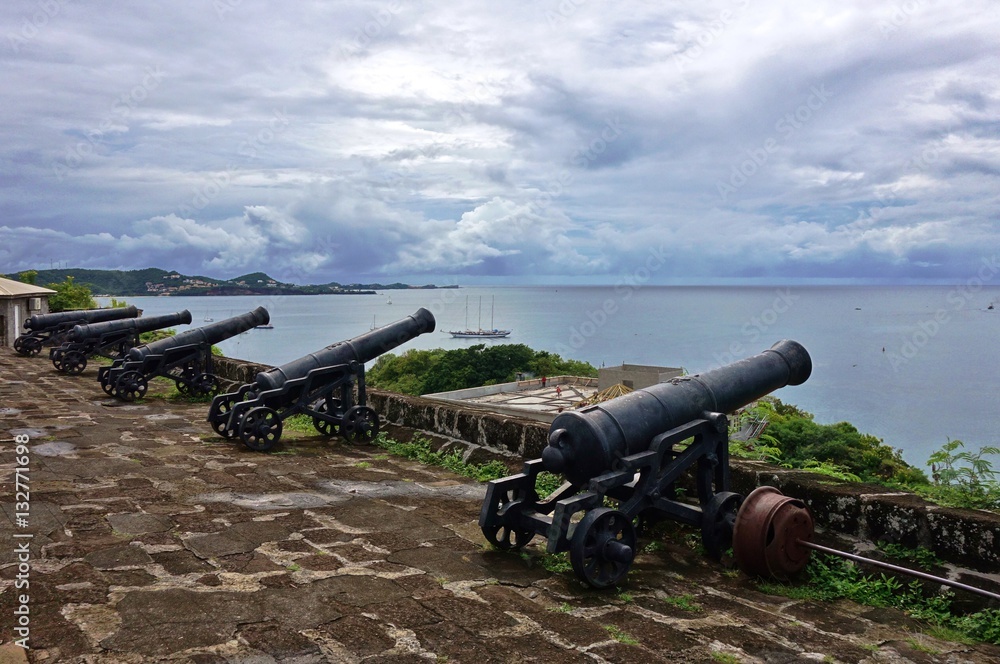 Fort George with artillery cannons overlooking St George's, the capital of Grenada