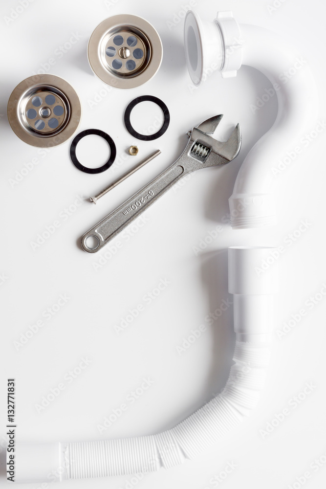 concept plumbing work top view on white background concept plumbing work top view on white background