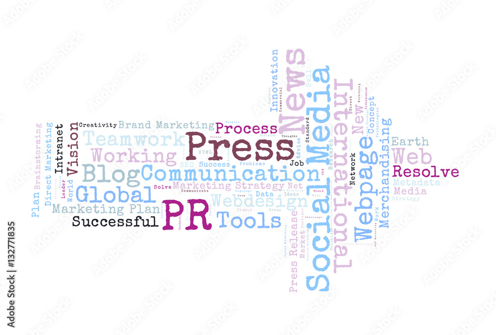 Public Relation word cloud shaped as a arrow Public Relation word cloud shaped as a arrow