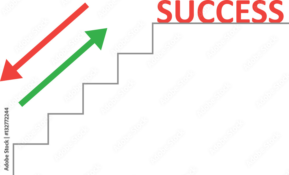 Vector stairs with red success and arrow down, up Vector stairs with red success and arrow down, up