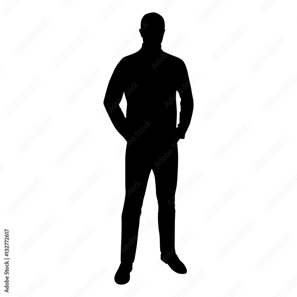 Man standing in jumper and jeans has hand in his pockets, vector