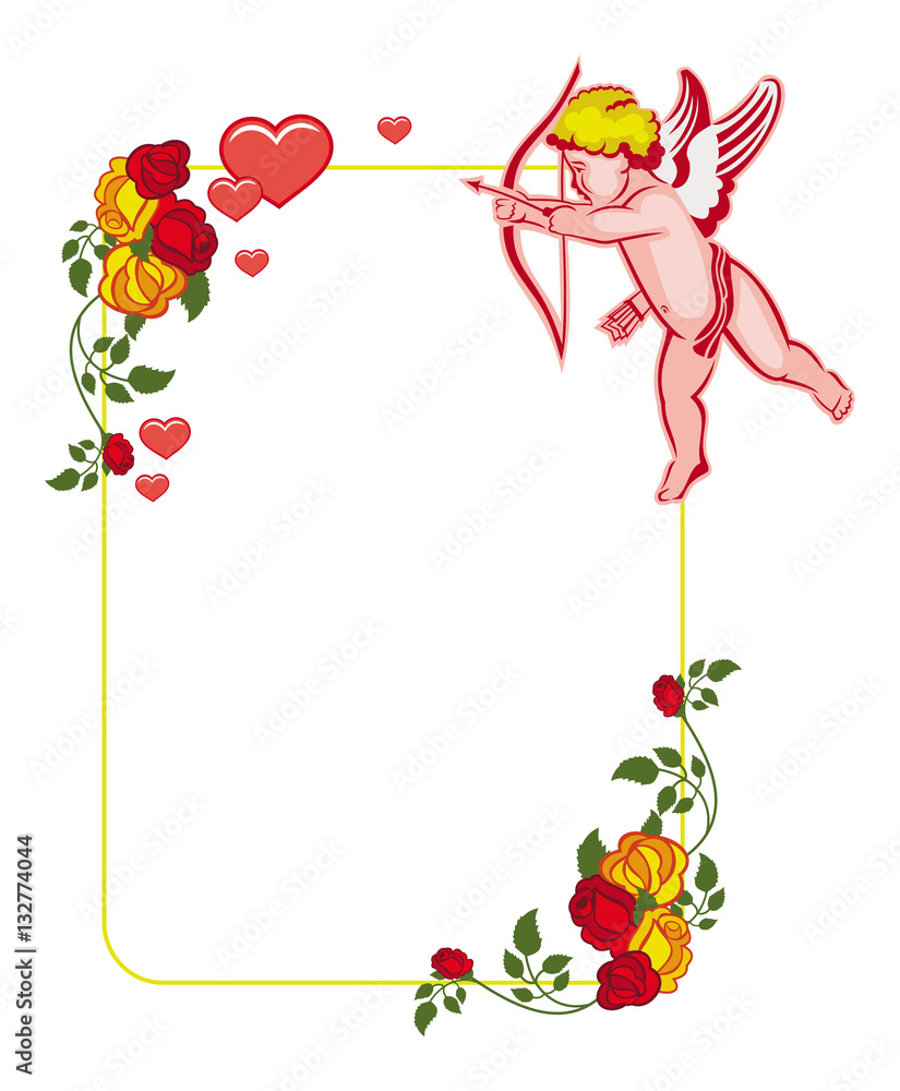 Obraz premium Cupid with bow hunting for hearts. Vector clip art.