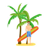 Surfing boy vector illustration