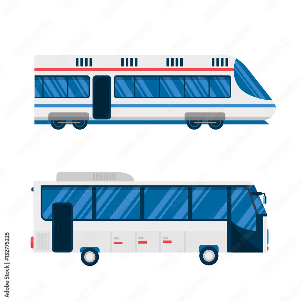 City bus and train subway vector illustration. City bus and train subway vector illustration.