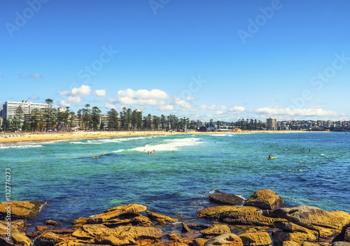 Panoramic View of Manly Beach in Australia.
