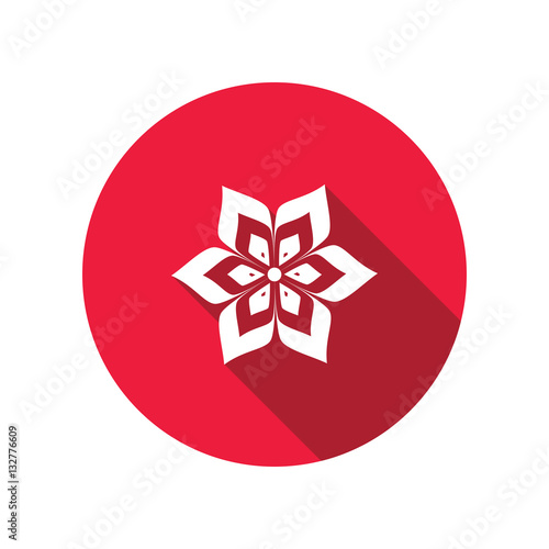 Orchid flower icon. Floral symbol. Round circle flat sign with long shadow. Vector